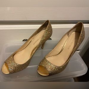Enzo Angiolini Gold sequined peep toe pumps